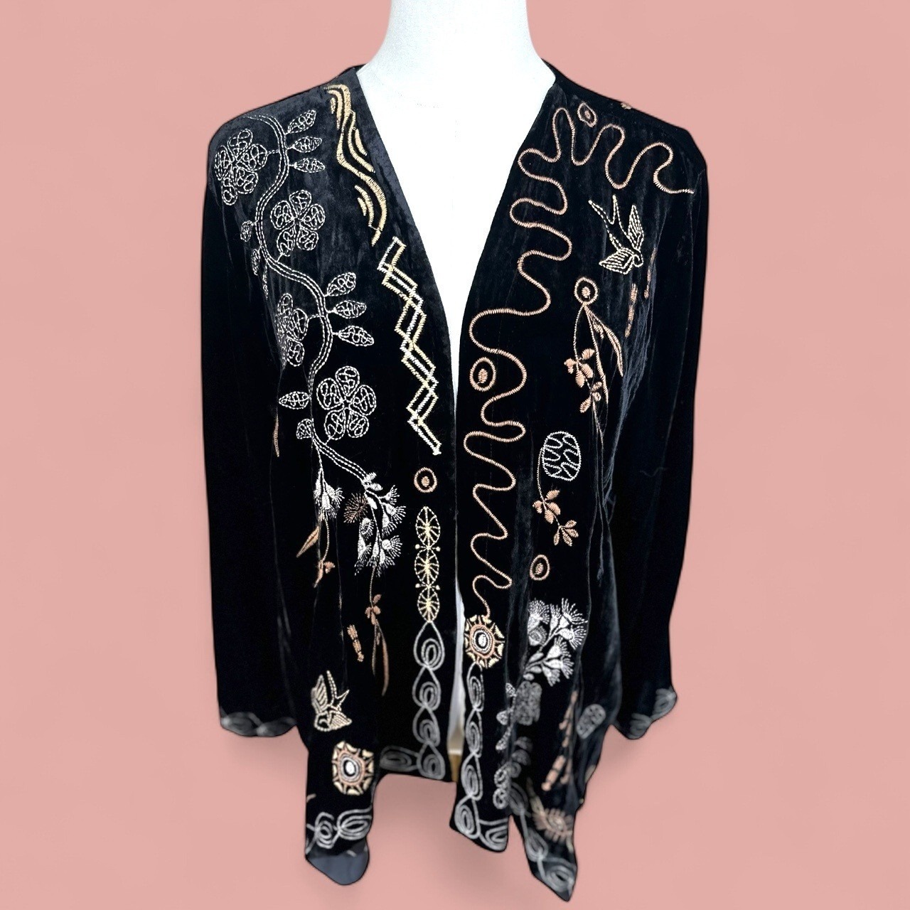 Johnny Was Nwt Velvet Bolero Jenai Jacket Black Embellished Sun Floral Size Lge